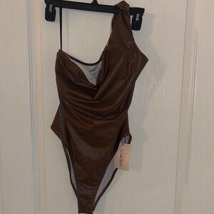 SHEIN Chocolate One-Shoulder Swimsuit